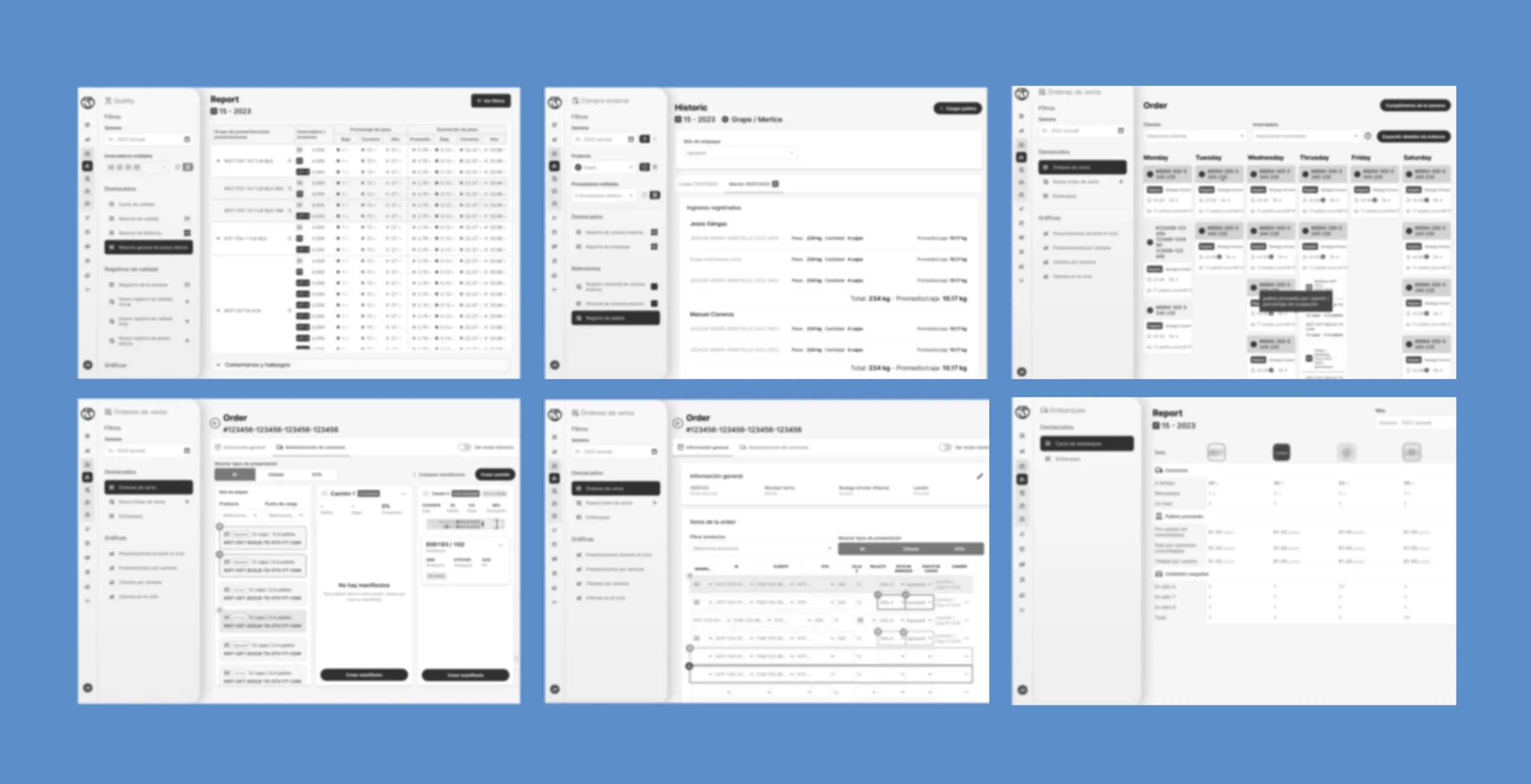 A set of blurred images of various designs arranged in a grid layout